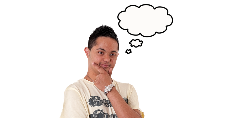 Person next to a thought bubble.