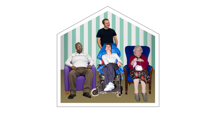 3 people living in a care home with a carer.