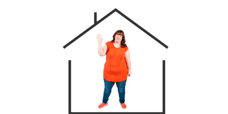 Single person standing in a house shape outline.