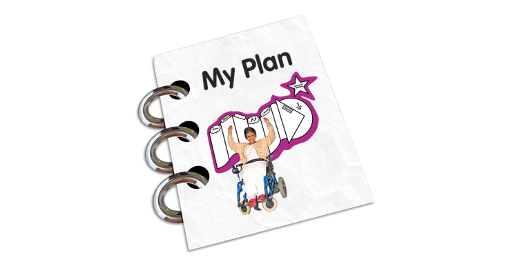 A folder called "My Plan" with a person in a wheelchair on the front cover.