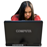 Woman looking at laptop